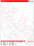 Redwood City Wall Map Red Line Style